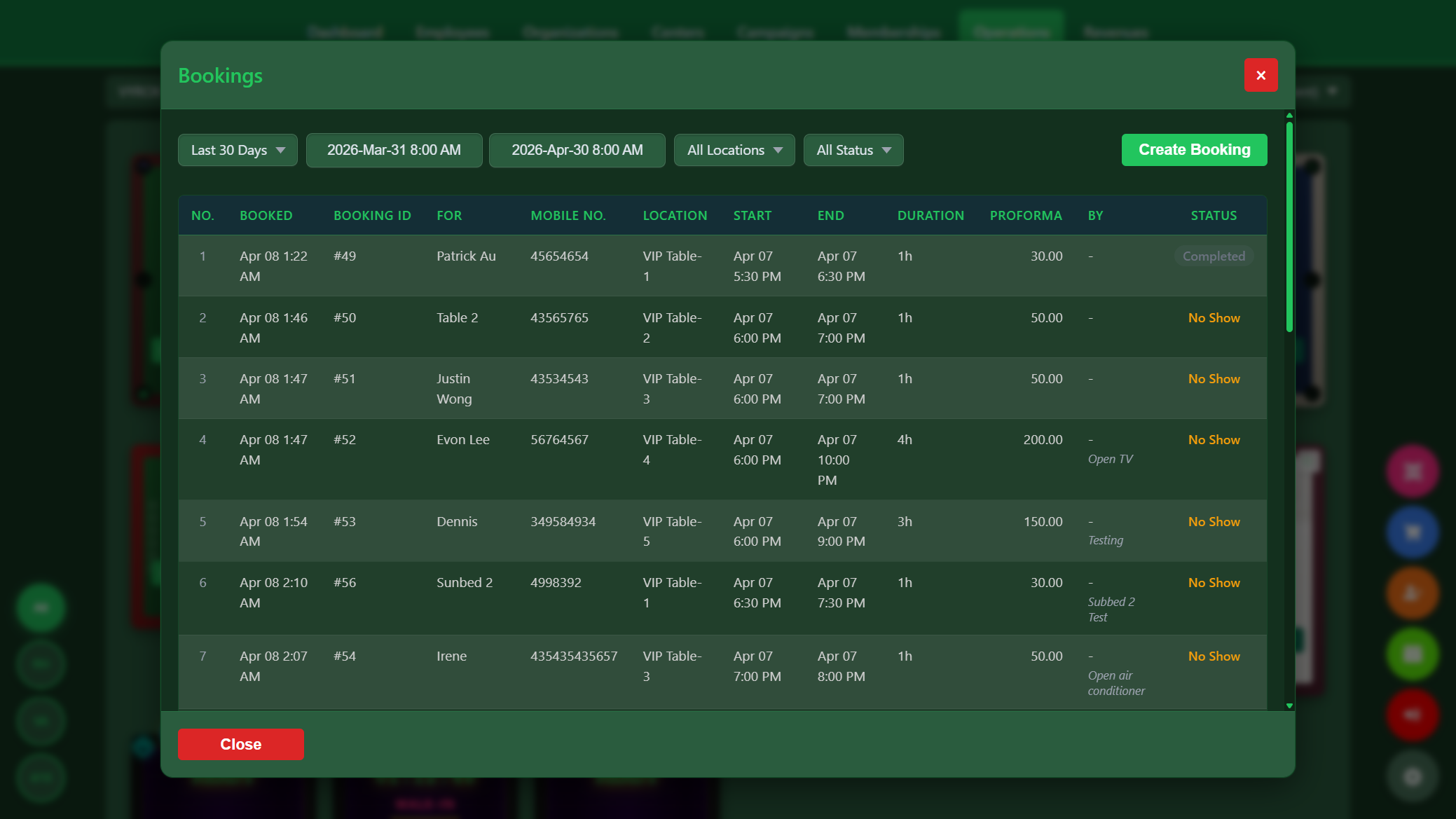 Snooker King table calendar — members reserve their favourite table ahead of time, no more disappointed walk-ins