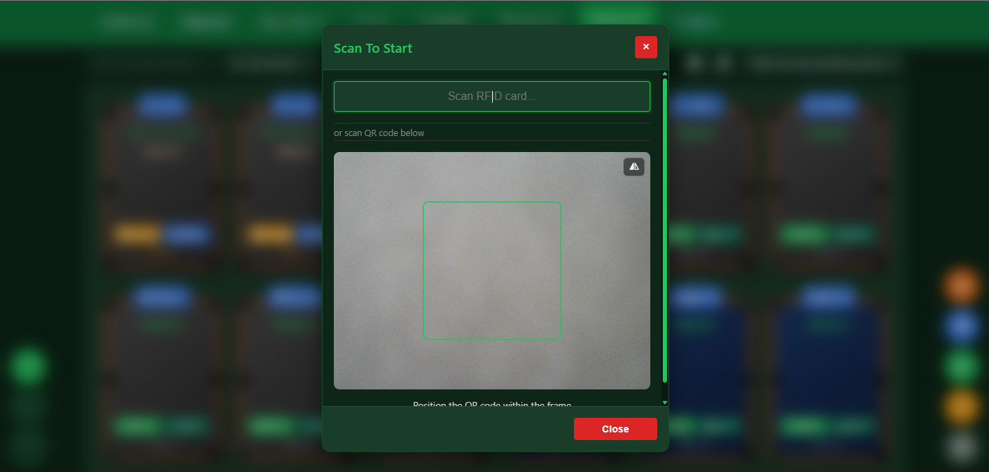 Snooker software booking RFID and QR code check-in