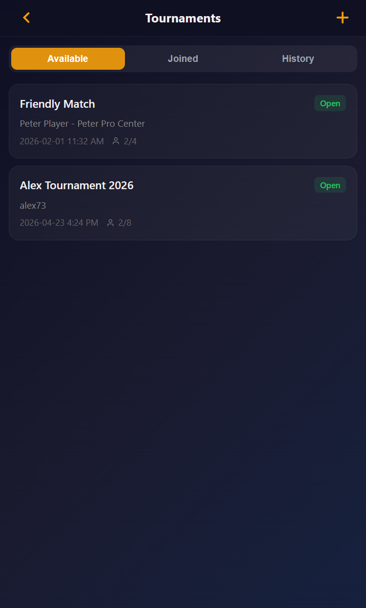 Snooker King members' tournaments — see what's on at the club, sign up from your seat, never miss a frame