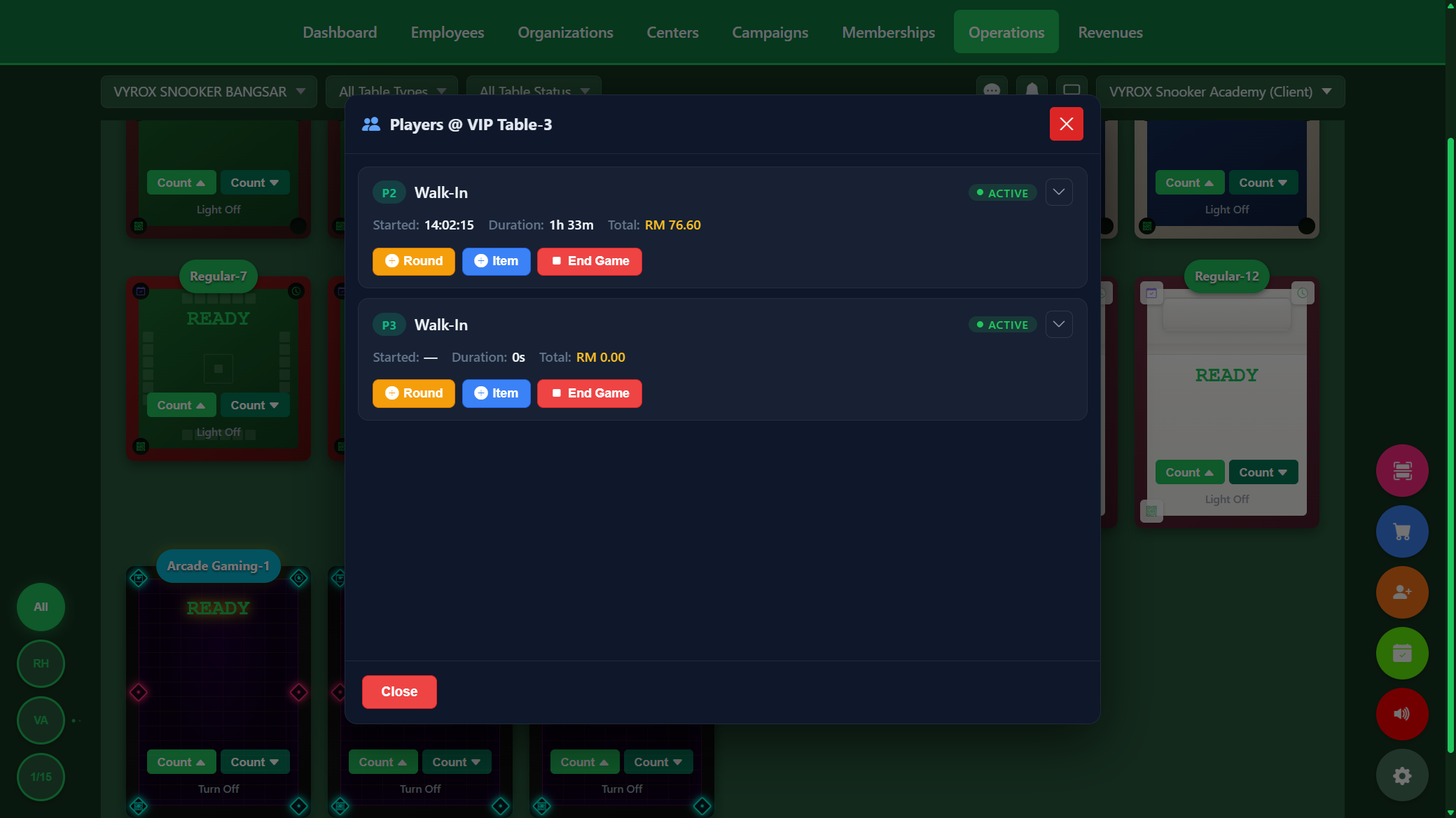 Snooker King group game at your table — every friend gets their own running tab so when the night ends each member pays for exactly what they played, never mixed up, never argued over