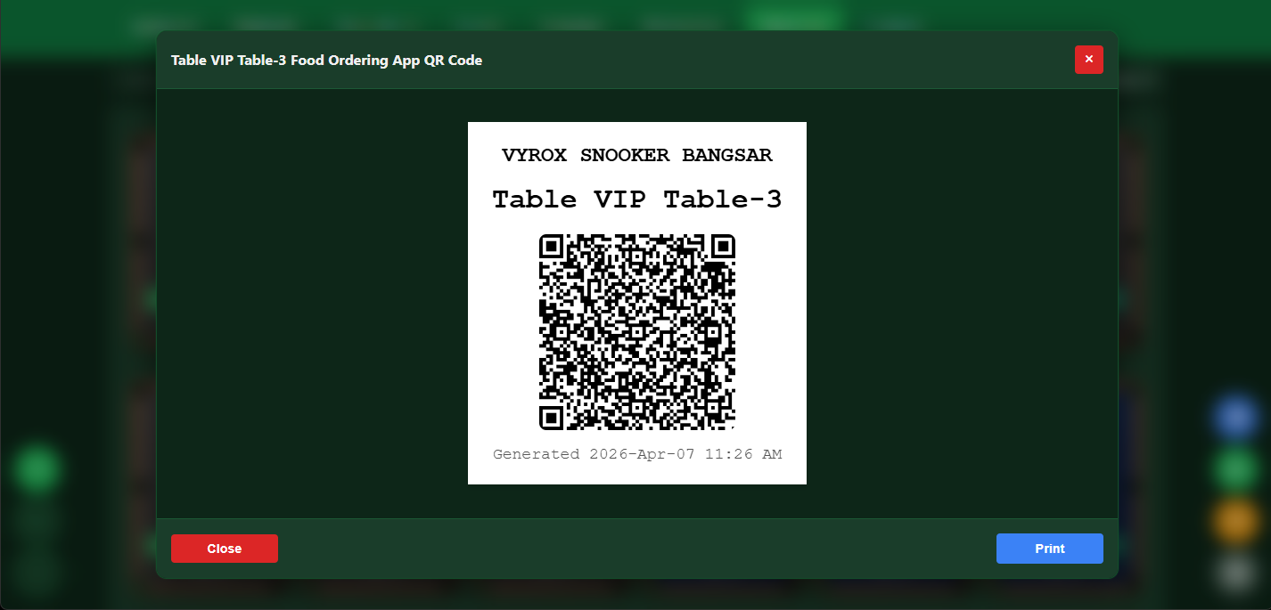 Snooker software QR code table check-in system