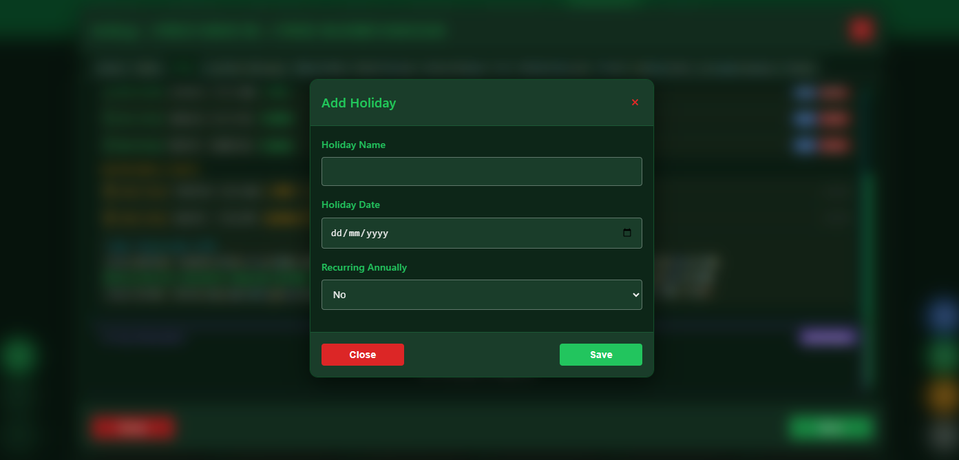 Snooker software holiday and special date pricing