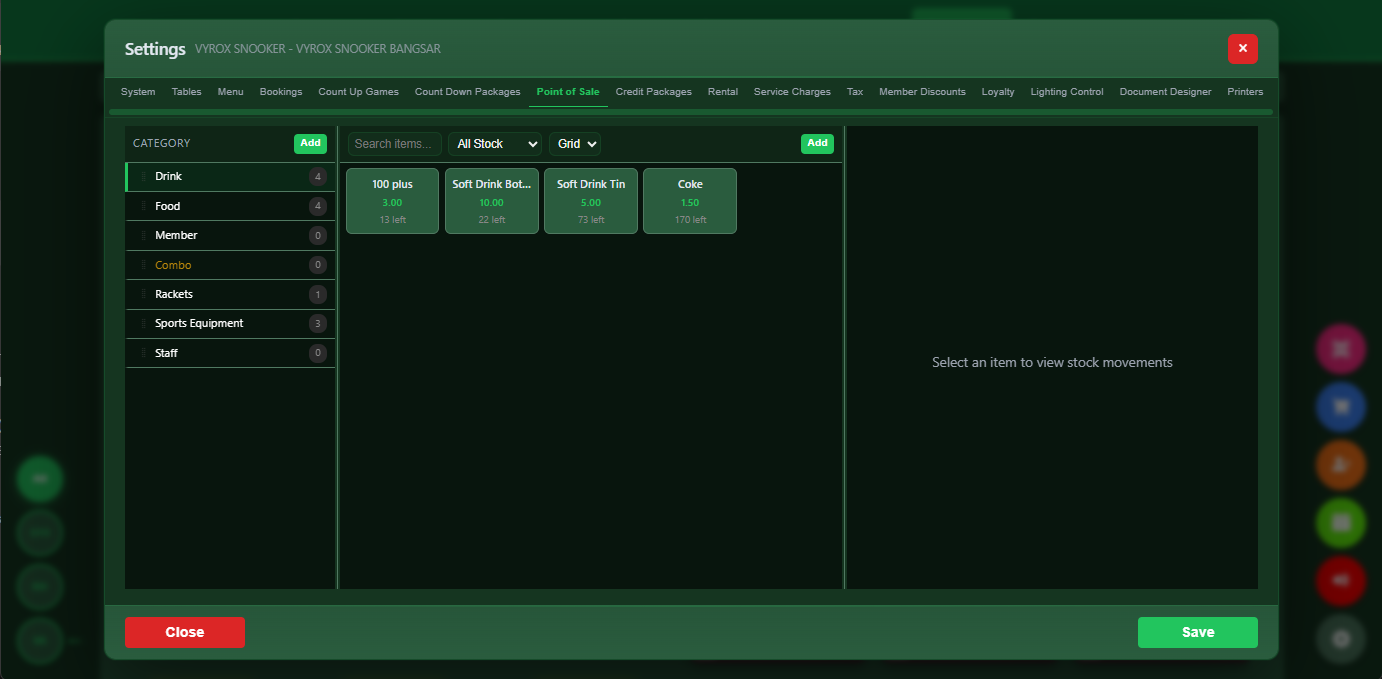 Snooker King stock at a glance — members never see "sold out" because the lounge is always replenished