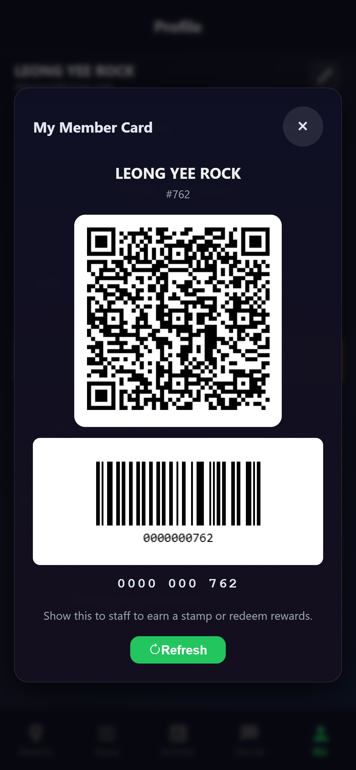 Snooker King digital member card — show this barcode at any lounge in the network, instant recognition