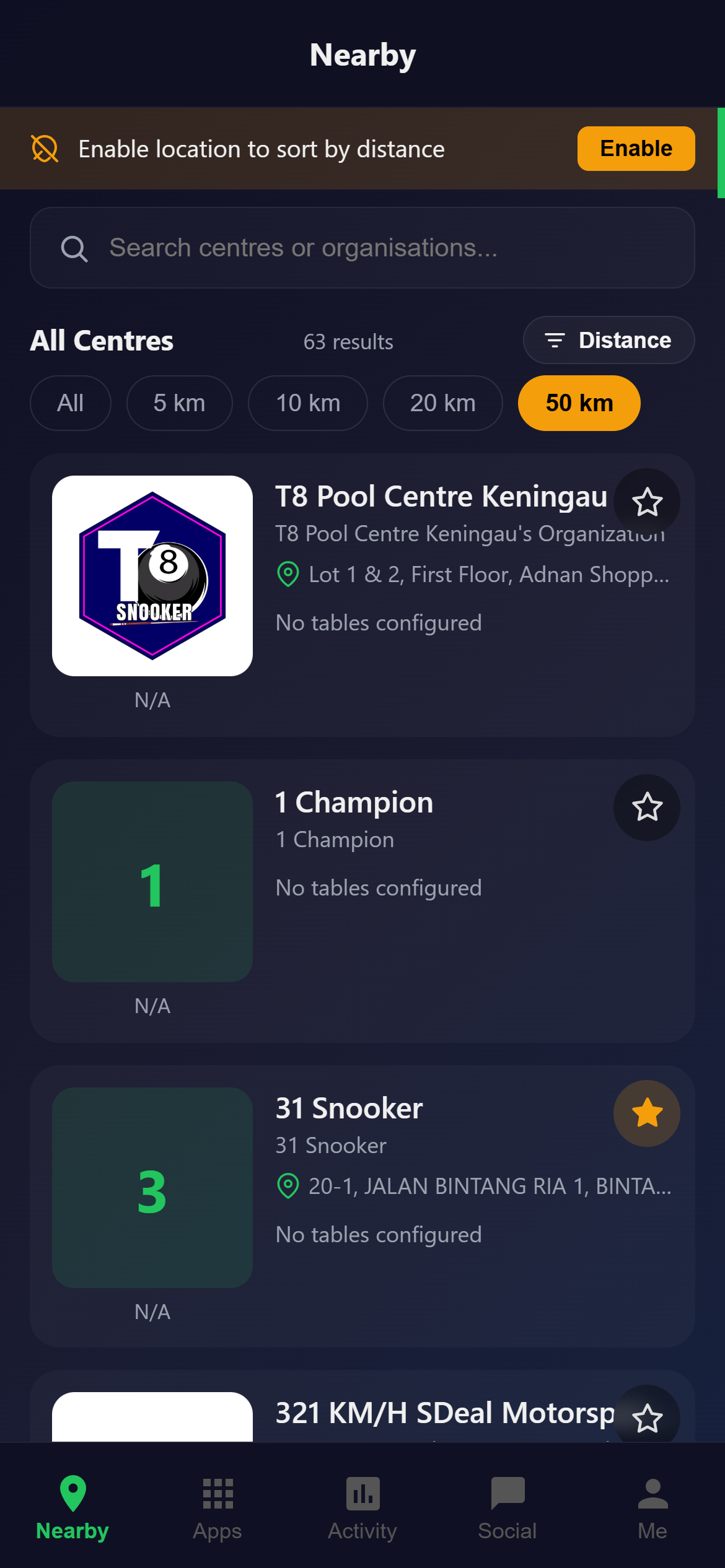 Snooker King mobile app — find a club near you, see availability, tap to book your favourite table