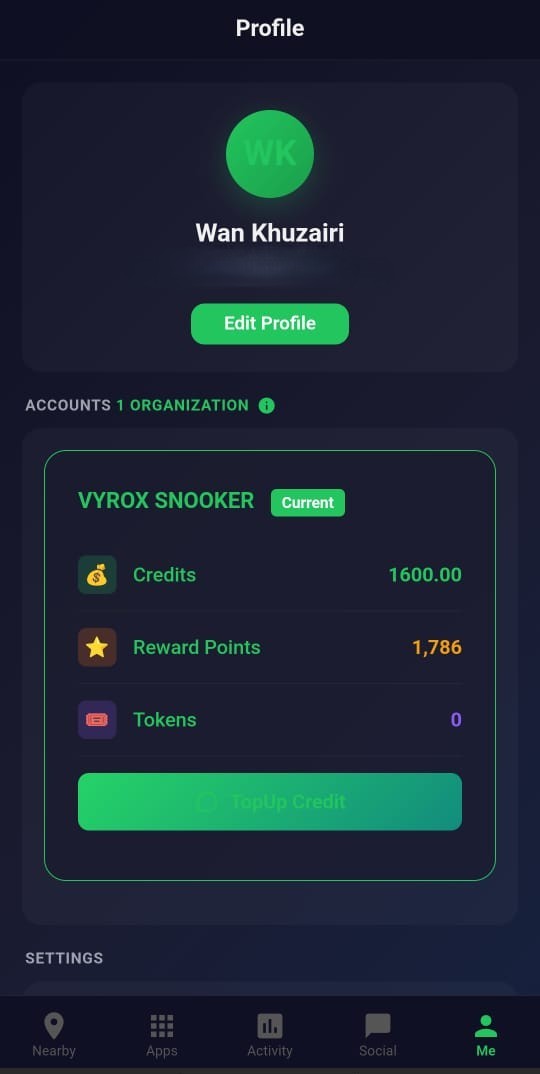 Snooker King balance breakdown — members see base credit, bonus credit and expiry per bucket on one clear screen