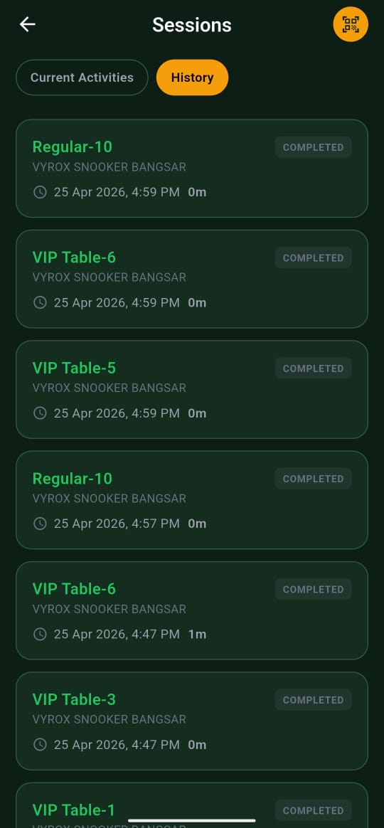 Snooker King transaction detail — members open any receipt with one tap, no need to keep paper slips