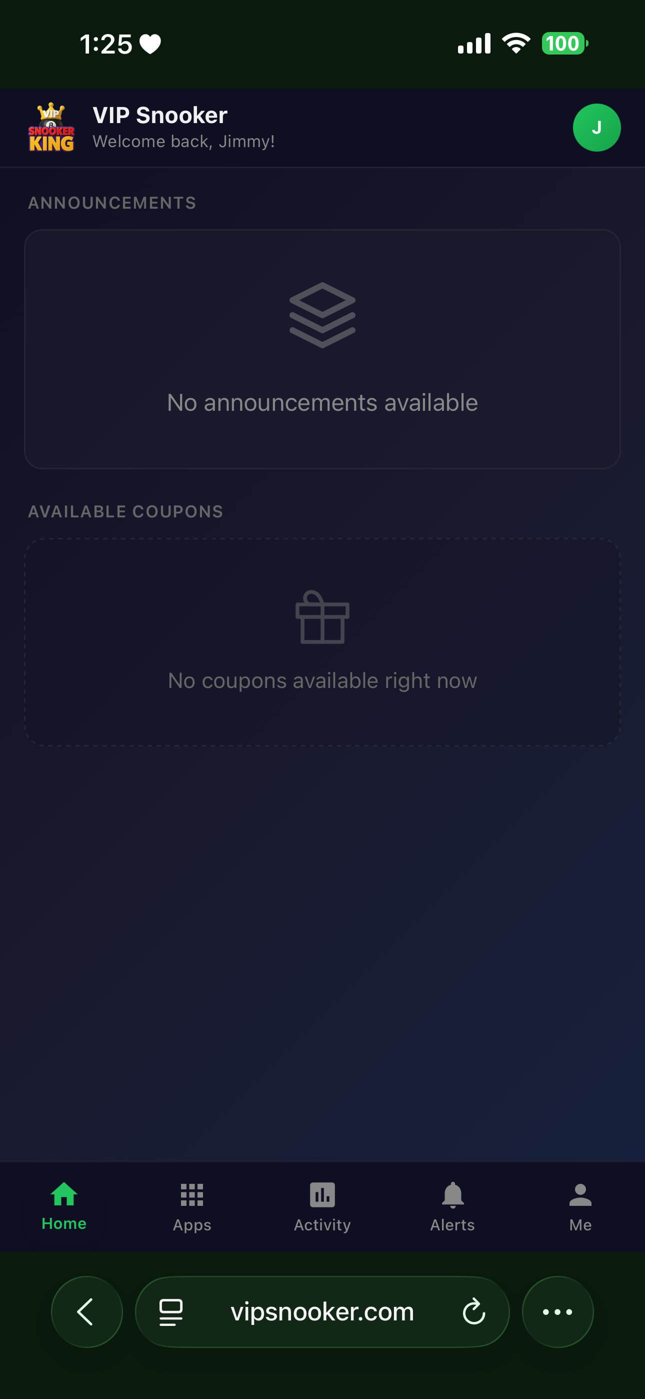 Snooker software member mobile app announcements