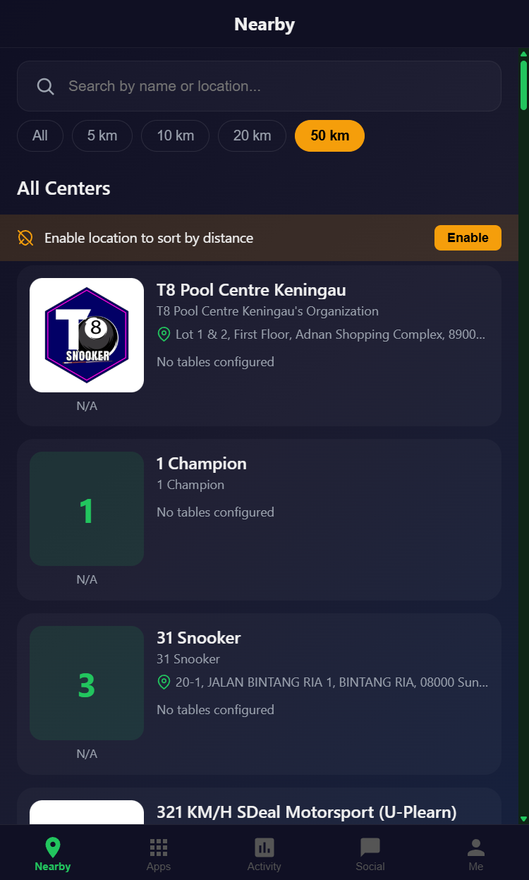 Snooker King nearby clubs — find your next session anywhere your card is welcome