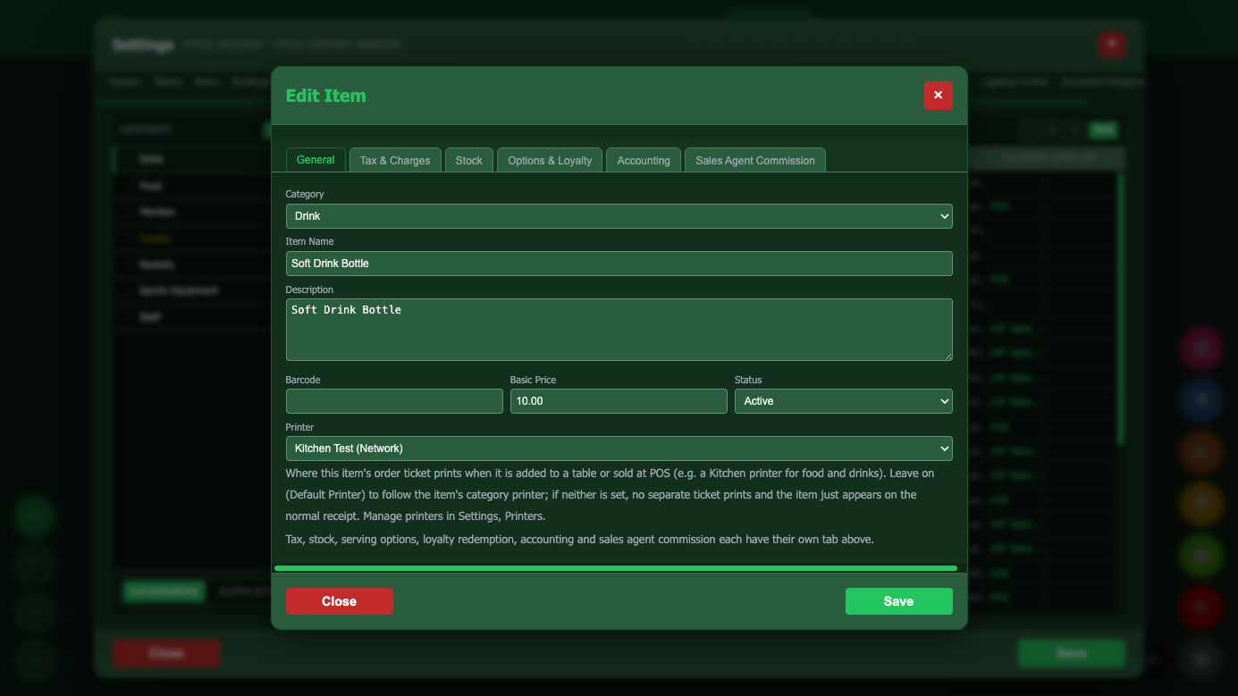 Snooker King kitchen routing — your food order tickets straight to the kitchen printer while drinks head to the bar, so nothing gets lost in the shuffle