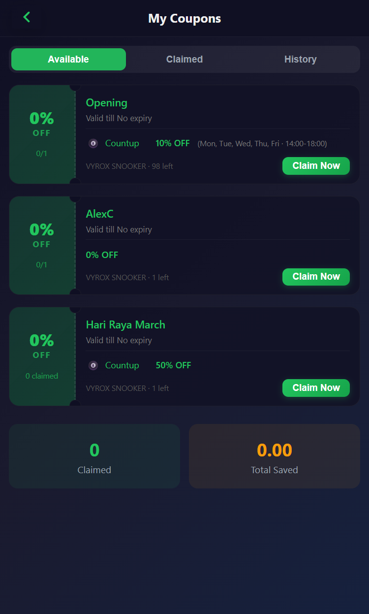 Snooker King members' coupons — claim, save, and bring a friend with discounts in your pocket