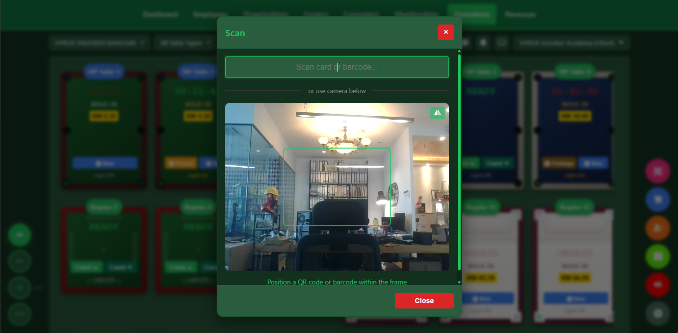 Snooker King tap-to-play — members tap their RFID card or scan the table QR and start their game in seconds