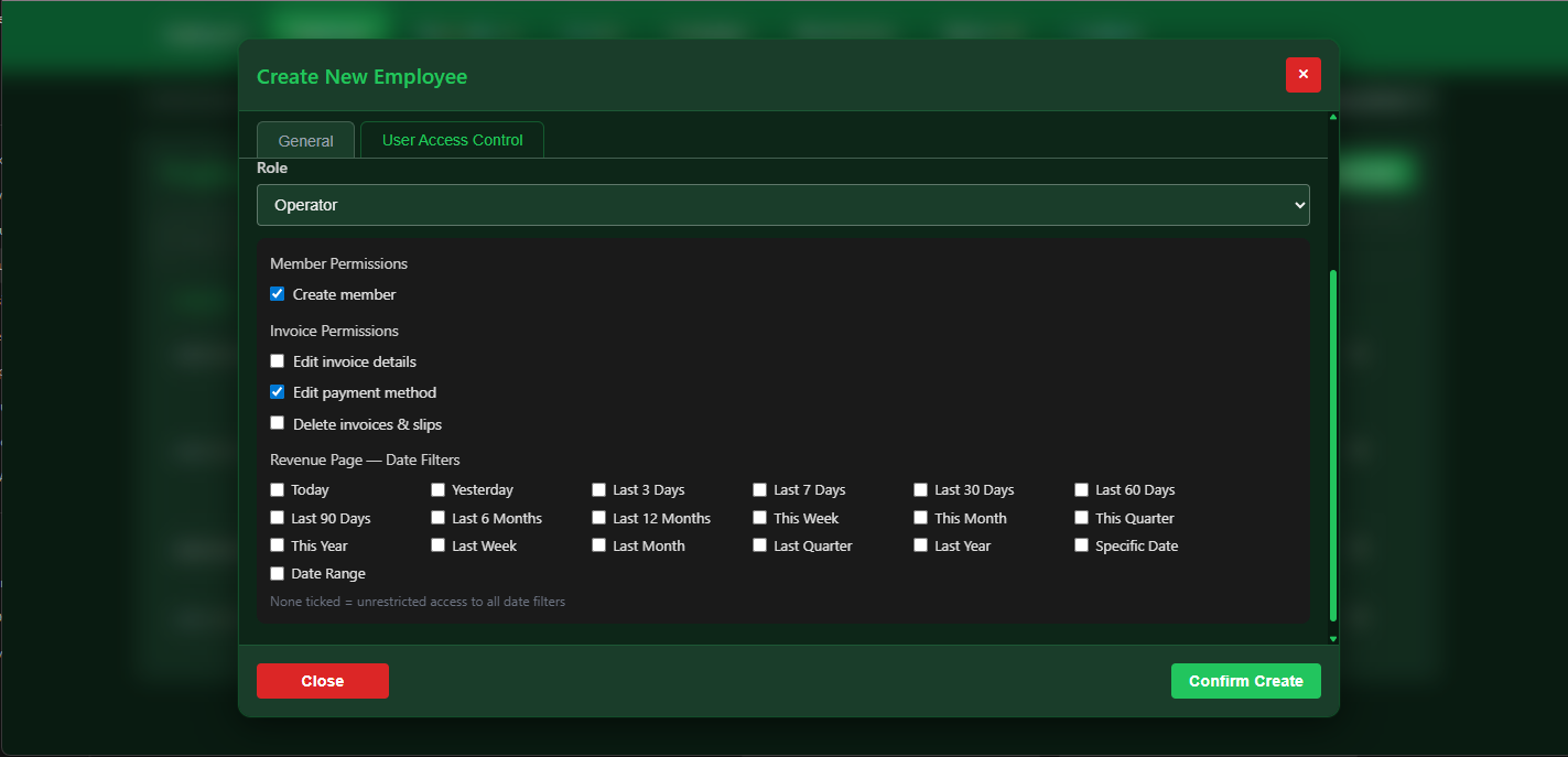 Snooker software role-based permissions and access control