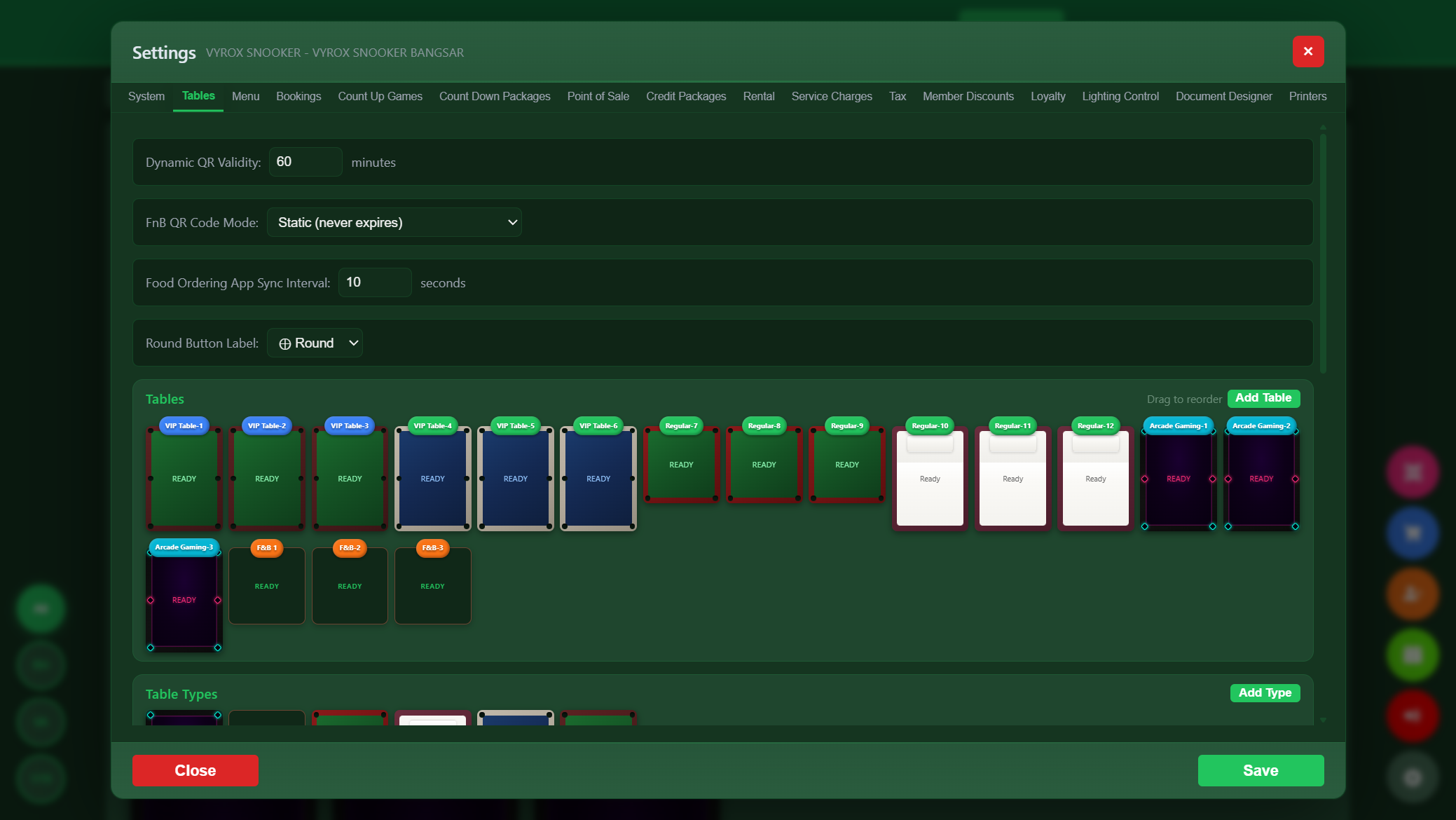 Snooker King table layout — VIP Arena and Regular Hall mapped so you find your favourite seat fast