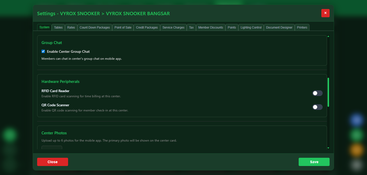 Snooker software hardware peripherals settings
