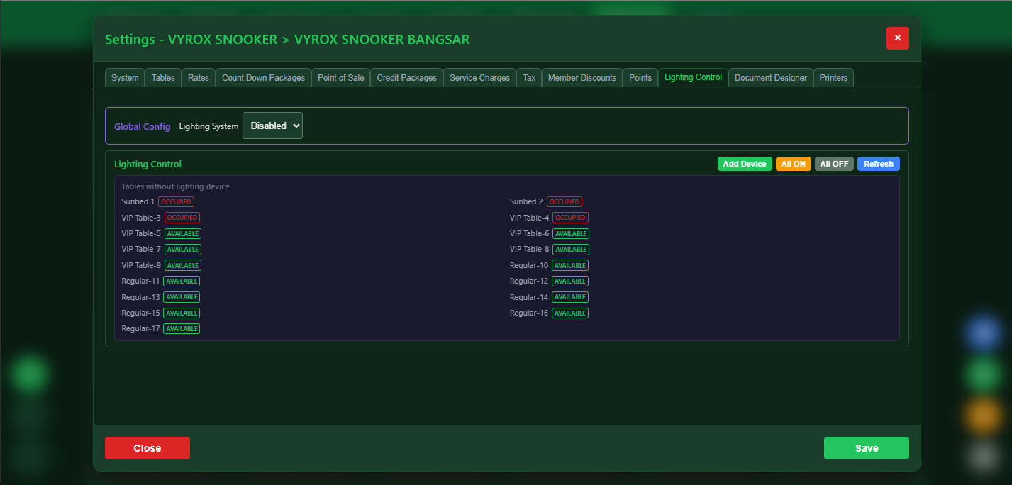 VIP SnookerKING IoT smart lighting control panel with MQTT automation for snooker table lights