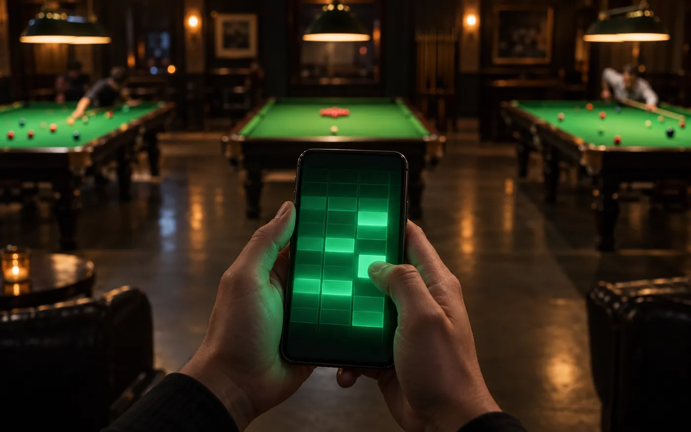 A member booking a table on a phone inside the lounge
