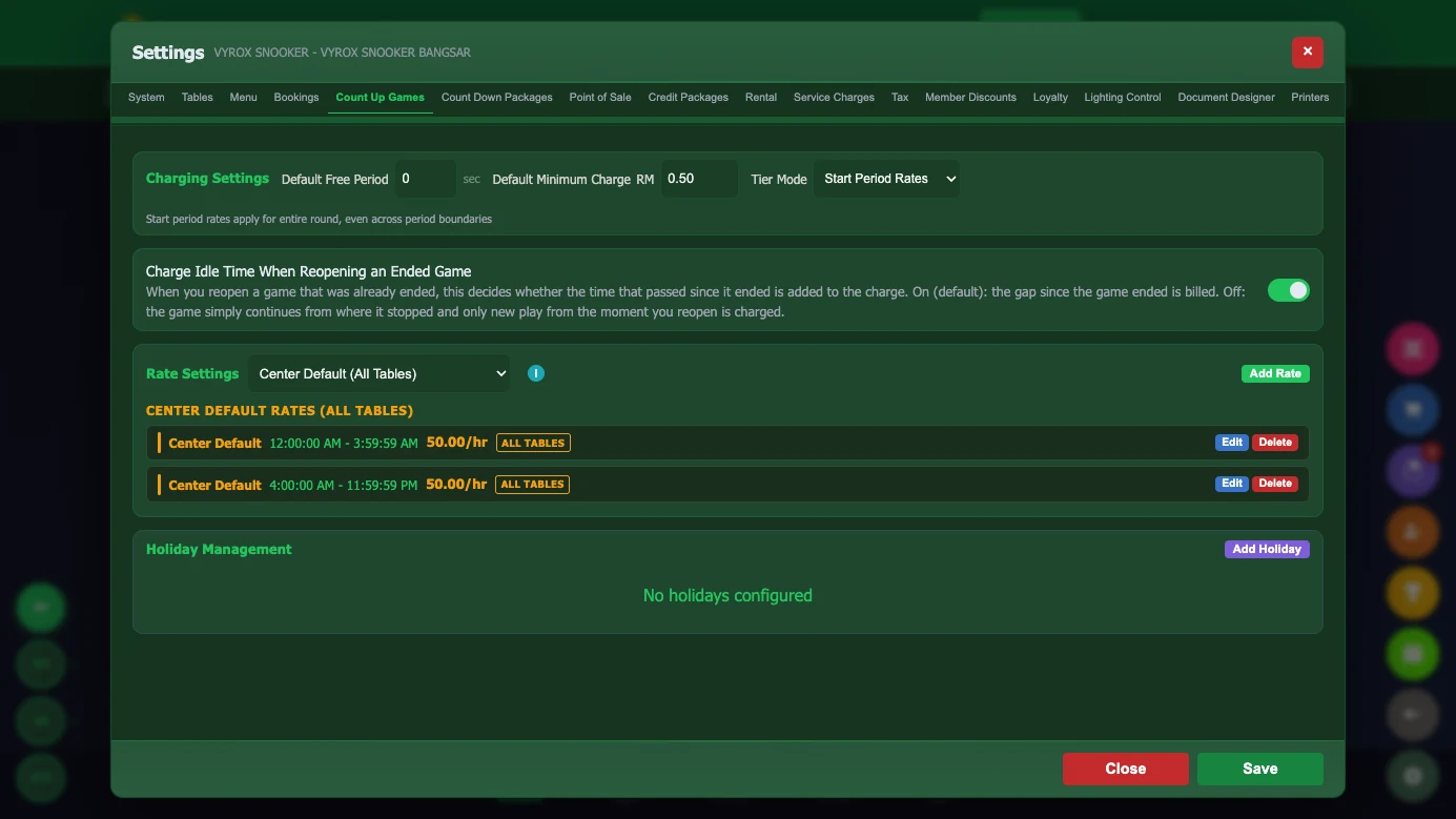 Count-up rate configuration in Snooker King